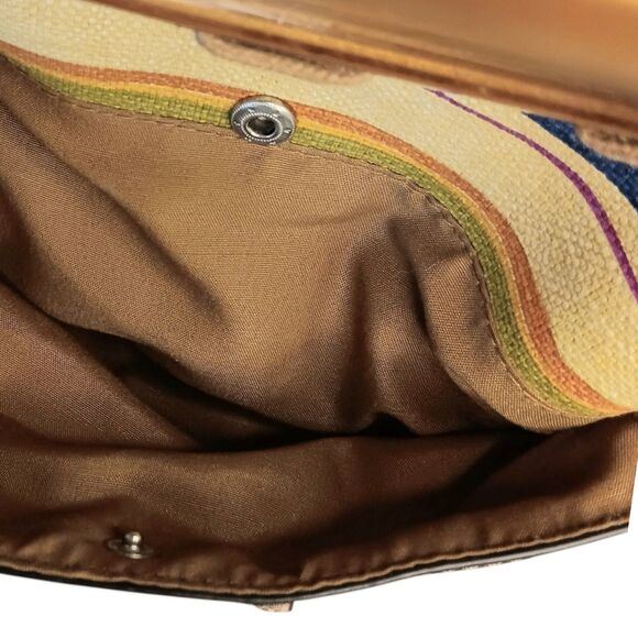 Striped Canvas Clutch Purse Wooden Handles Tan Blue Brown Summer Relic Brand - Picture 8 of 14